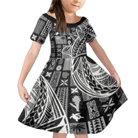 Samoa Tapa Family Matching Mermaid Dress and Hawaiian Shirt Siapo Mix Tatau Patterns - Black LT7 - Wonder Print Shop