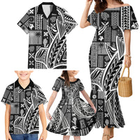 Samoa Tapa Family Matching Mermaid Dress and Hawaiian Shirt Siapo Mix Tatau Patterns - Black LT7 - Wonder Print Shop