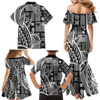 Samoa Tapa Family Matching Mermaid Dress and Hawaiian Shirt Siapo Mix Tatau Patterns - Black LT7 - Wonder Print Shop