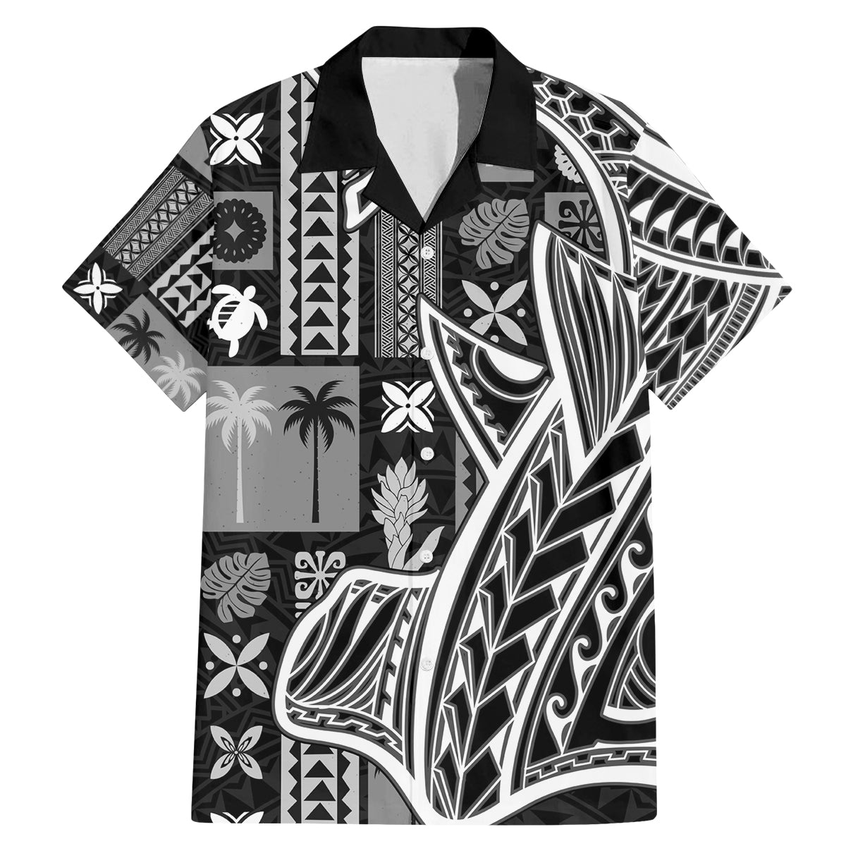 Samoa Tapa Family Matching Mermaid Dress and Hawaiian Shirt Siapo Mix Tatau Patterns - Black LT7 - Wonder Print Shop