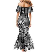 Samoa Tapa Family Matching Mermaid Dress and Hawaiian Shirt Siapo Mix Tatau Patterns - Black LT7 - Wonder Print Shop