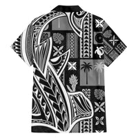 Samoa Tapa Family Matching Off Shoulder Long Sleeve Dress and Hawaiian Shirt Siapo Mix Tatau Patterns - Black - Wonder Print Shop