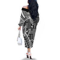 Samoa Tapa Family Matching Off Shoulder Long Sleeve Dress and Hawaiian Shirt Siapo Mix Tatau Patterns - Black - Wonder Print Shop