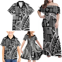 Samoa Tapa Family Matching Off Shoulder Maxi Dress and Hawaiian Shirt Siapo Mix Tatau Patterns - Black LT7 - Wonder Print Shop