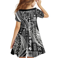 Samoa Tapa Family Matching Off Shoulder Short Dress and Hawaiian Shirt Siapo Mix Tatau Patterns - Black LT7 - Wonder Print Shop