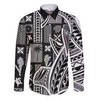 Samoa Tapa Family Matching Off Shoulder Short Dress and Hawaiian Shirt Siapo Mix Tatau Patterns - Black LT7 - Wonder Print Shop