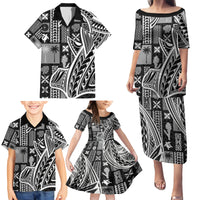 Samoa Tapa Family Matching Puletasi Dress and Hawaiian Shirt Siapo Mix Tatau Patterns - Black - Wonder Print Shop