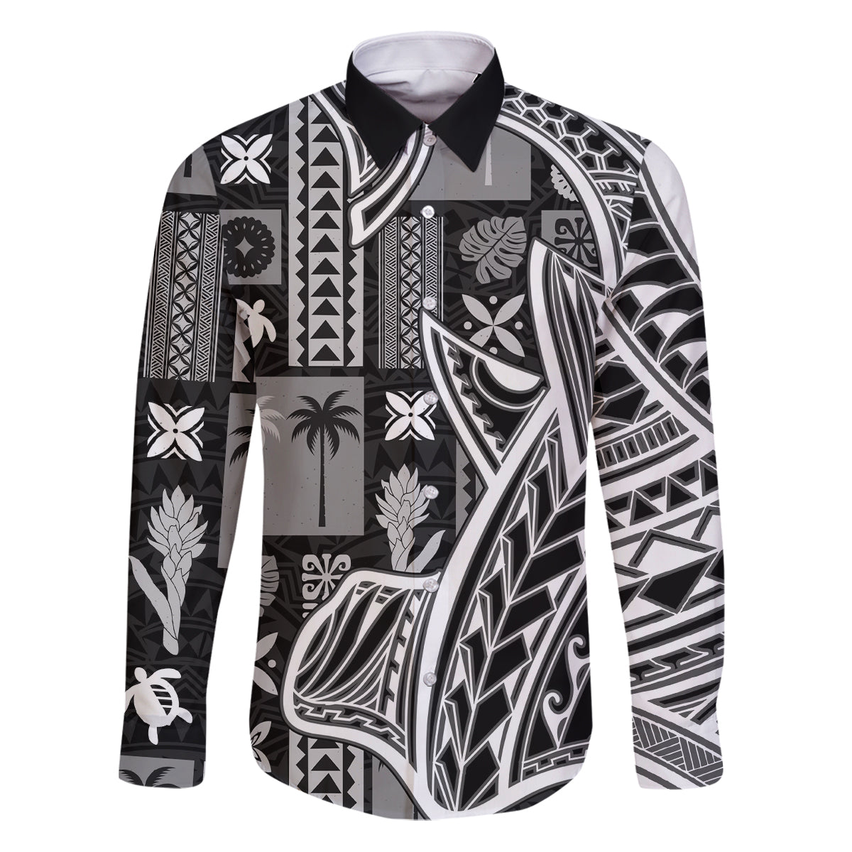 Samoa Tapa Family Matching Puletasi Dress and Hawaiian Shirt Siapo Mix Tatau Patterns - Black - Wonder Print Shop