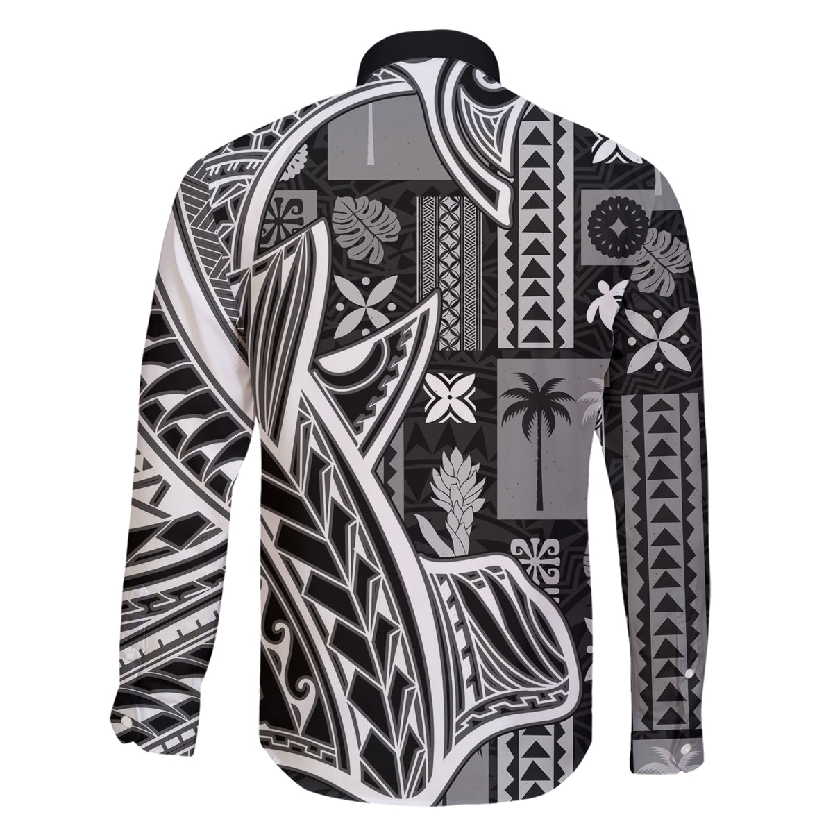 Samoa Tapa Family Matching Short Sleeve Bodycon Dress and Hawaiian Shirt Siapo Mix Tatau Patterns - Black - Wonder Print Shop