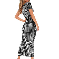 Samoa Tapa Family Matching Short Sleeve Bodycon Dress and Hawaiian Shirt Siapo Mix Tatau Patterns - Black - Wonder Print Shop