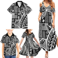 Samoa Tapa Family Matching Summer Maxi Dress and Hawaiian Shirt Siapo Mix Tatau Patterns - Black - Wonder Print Shop