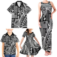 Samoa Tapa Family Matching Tank Maxi Dress and Hawaiian Shirt Siapo Mix Tatau Patterns - Black - Wonder Print Shop
