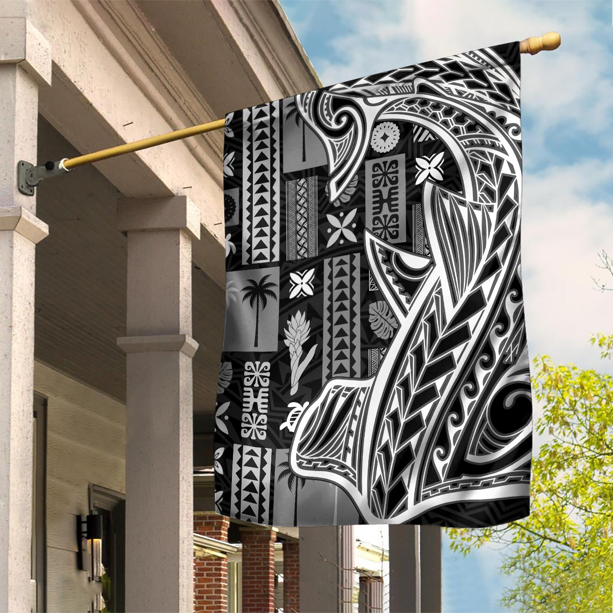 Samoa Tapa Garden Flag Siapo Mix Tatau Patterns - Black - Wonder Print Shop