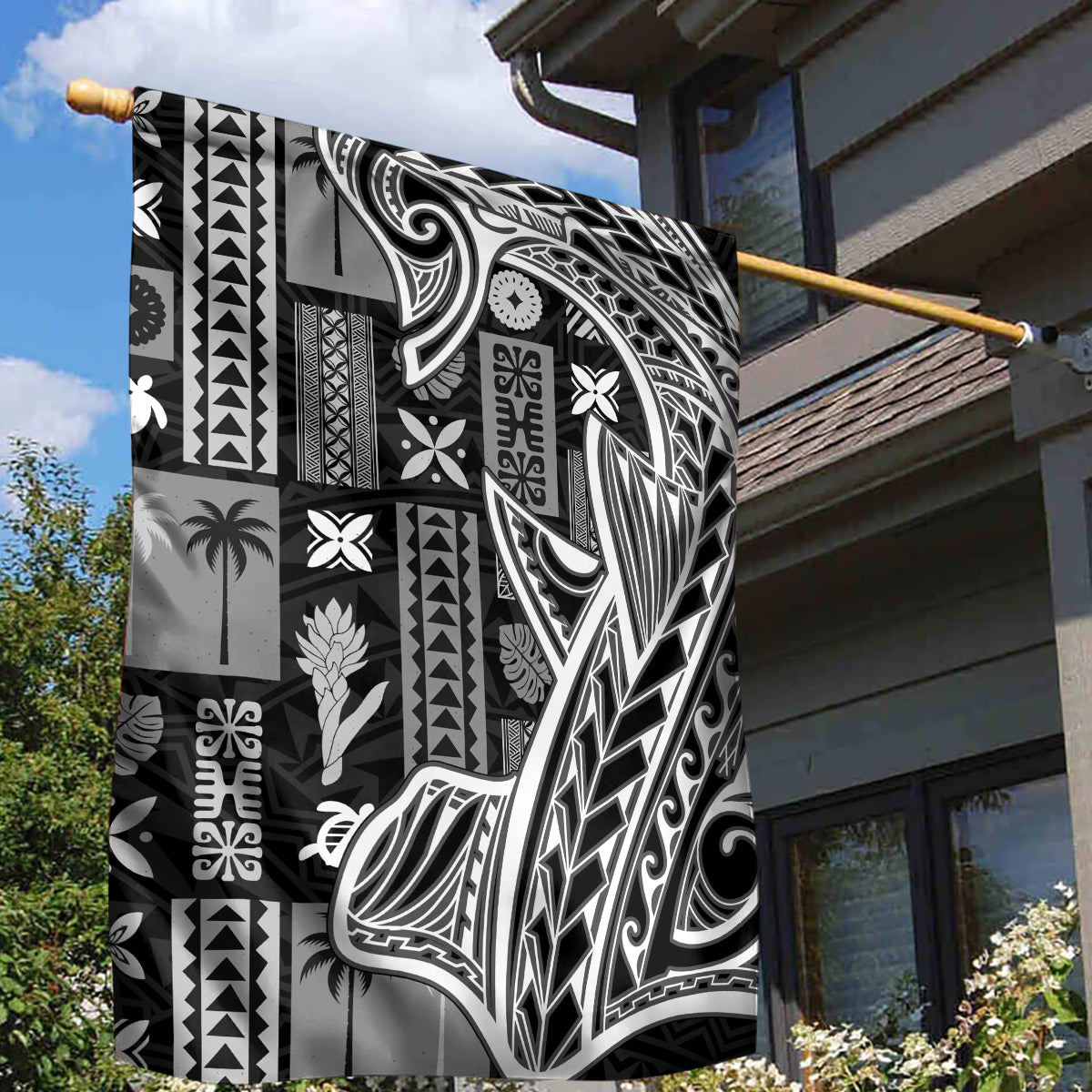 Samoa Tapa Garden Flag Siapo Mix Tatau Patterns - Black - Wonder Print Shop