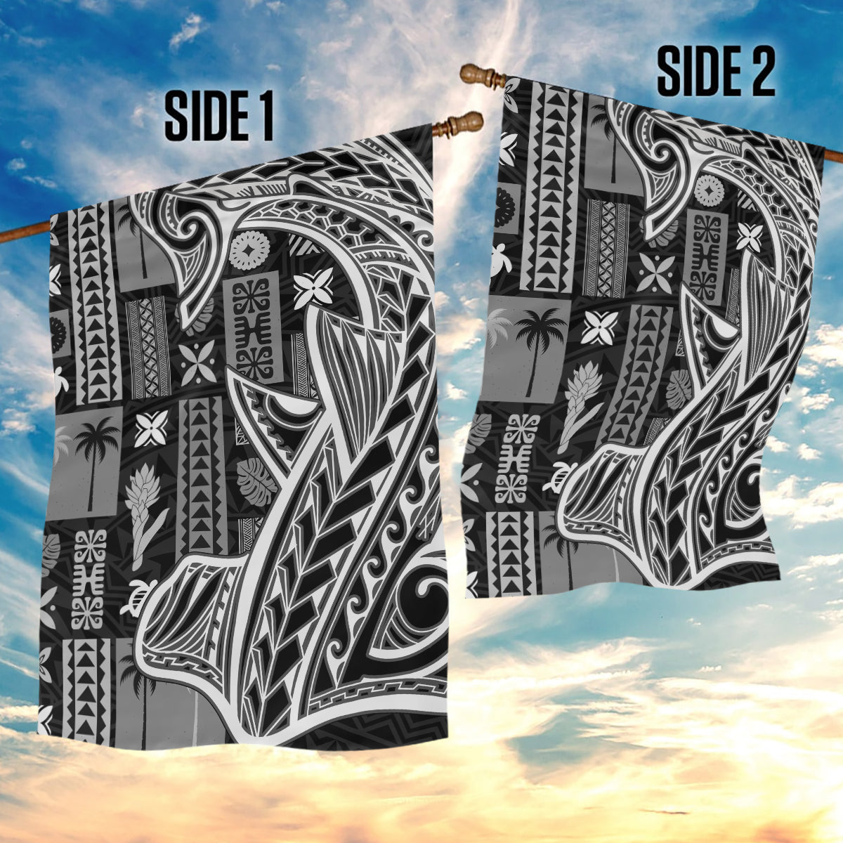 Samoa Tapa Garden Flag Siapo Mix Tatau Patterns - Black - Wonder Print Shop