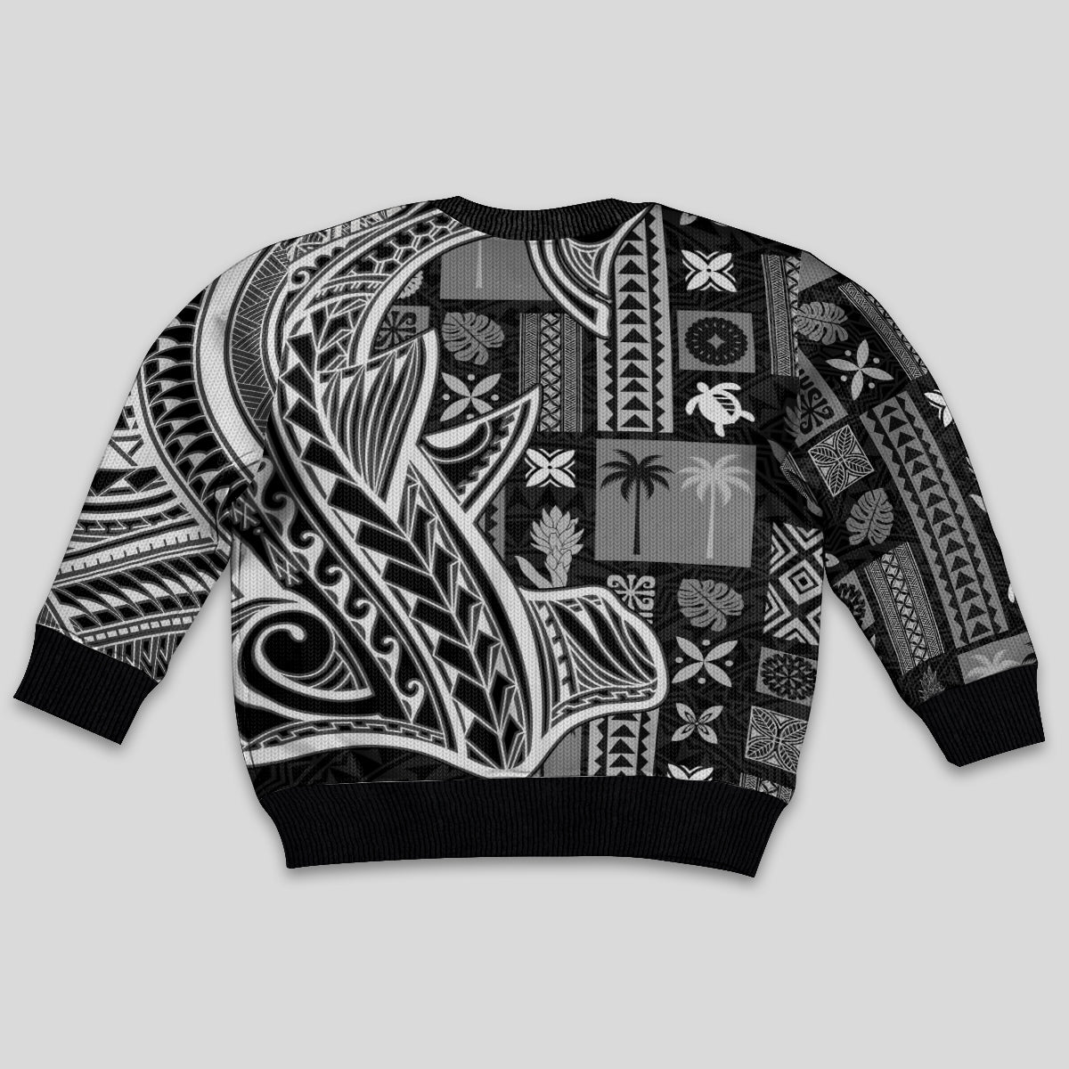 Samoa Tapa Kid Ugly Christmas Sweater Siapo Mix Tatau Patterns - Black - Wonder Print Shop