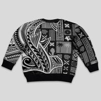 Samoa Tapa Kid Ugly Christmas Sweater Siapo Mix Tatau Patterns - Black - Wonder Print Shop