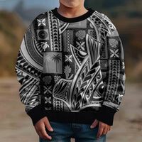 Samoa Tapa Kid Ugly Christmas Sweater Siapo Mix Tatau Patterns - Black - Wonder Print Shop