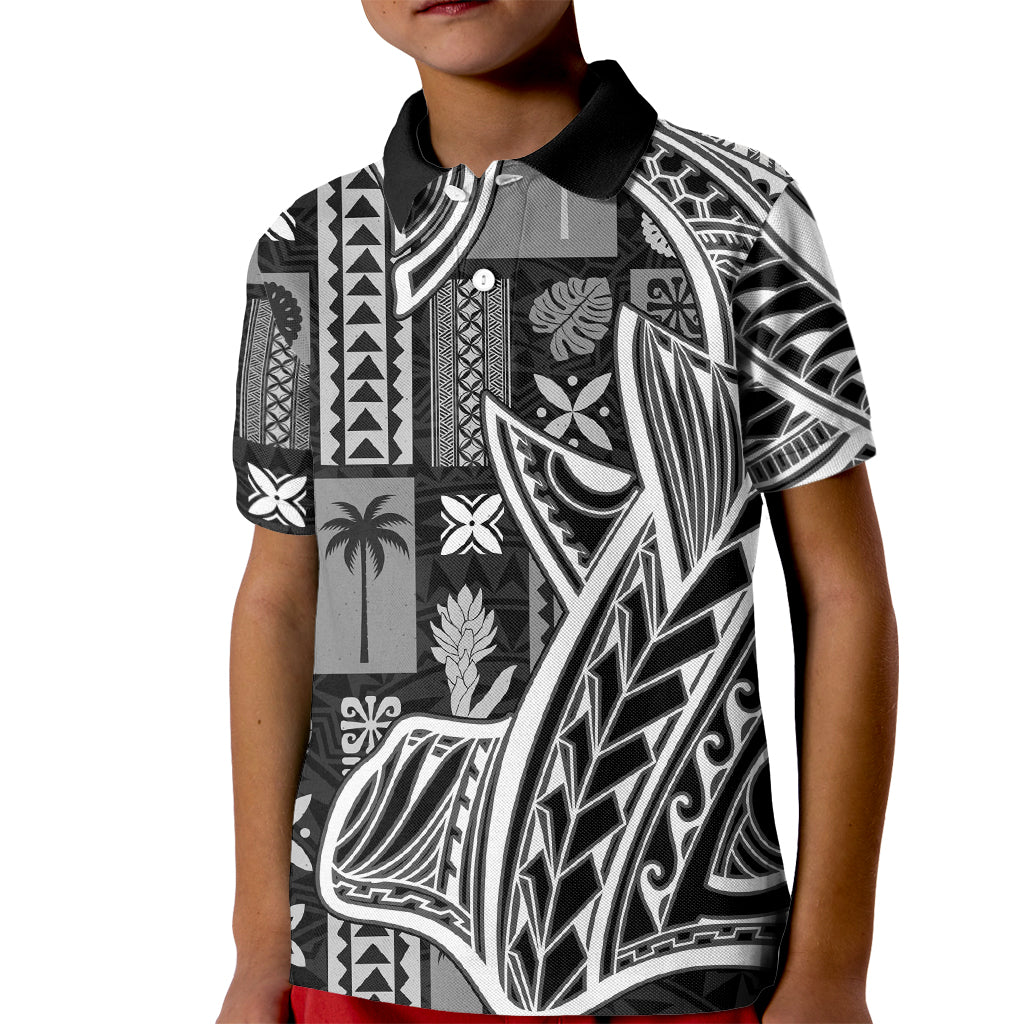 Samoa Tapa Kid Polo Shirt Siapo Mix Tatau Patterns - Black - Wonder Print Shop