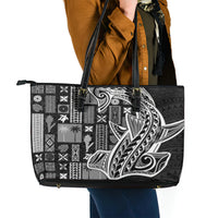 Samoa Tapa Leather Tote Bag Siapo Mix Tatau Patterns - Black - Wonder Print Shop