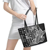 Samoa Tapa Leather Tote Bag Siapo Mix Tatau Patterns - Black - Wonder Print Shop