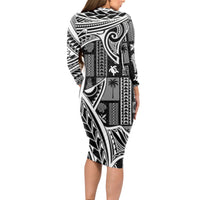 Samoa Tapa Long Sleeve Bodycon Dress Siapo Mix Tatau Patterns - Black - Wonder Print Shop