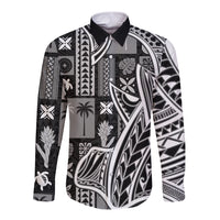 Samoa Tapa Long Sleeve Button Shirt Siapo Mix Tatau Patterns - Black - Wonder Print Shop