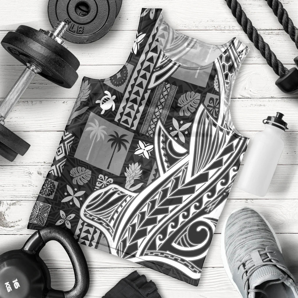 Samoa Tapa Men Tank Top Siapo Mix Tatau Patterns - Black - Wonder Print Shop