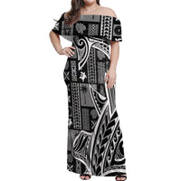 Samoa Tapa Off Shoulder Maxi Dress Siapo Mix Tatau Patterns - Black - Wonder Print Shop