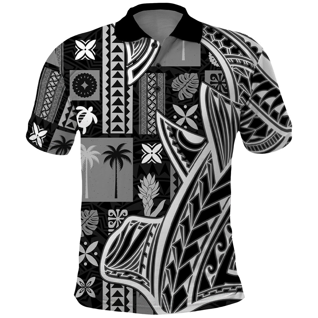 Samoa Tapa Polo Shirt Siapo Mix Tatau Patterns - Black - Wonder Print Shop