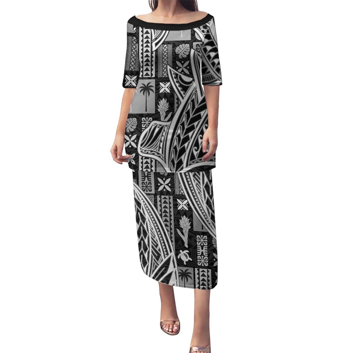Samoa Tapa Puletasi Siapo Mix Tatau Patterns - Black - Wonder Print Shop