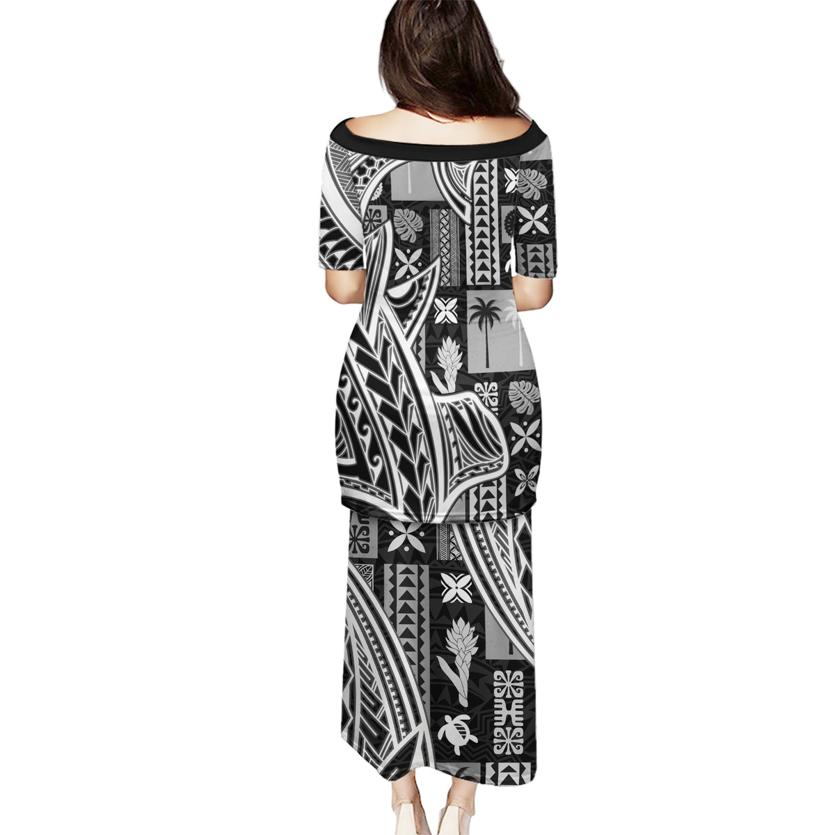 Samoa Tapa Puletasi Siapo Mix Tatau Patterns - Black - Wonder Print Shop