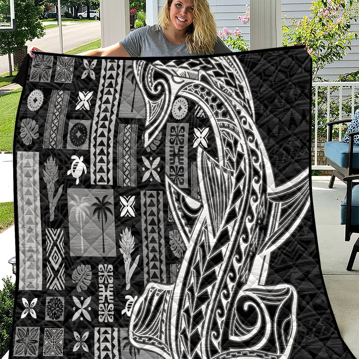 Samoa Tapa Quilt Siapo Mix Tatau Patterns - Black - Wonder Print Shop