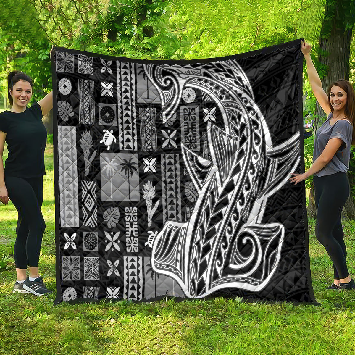 Samoa Tapa Quilt Siapo Mix Tatau Patterns - Black - Wonder Print Shop