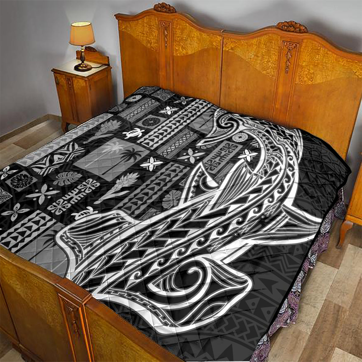 Samoa Tapa Quilt Siapo Mix Tatau Patterns - Black - Wonder Print Shop