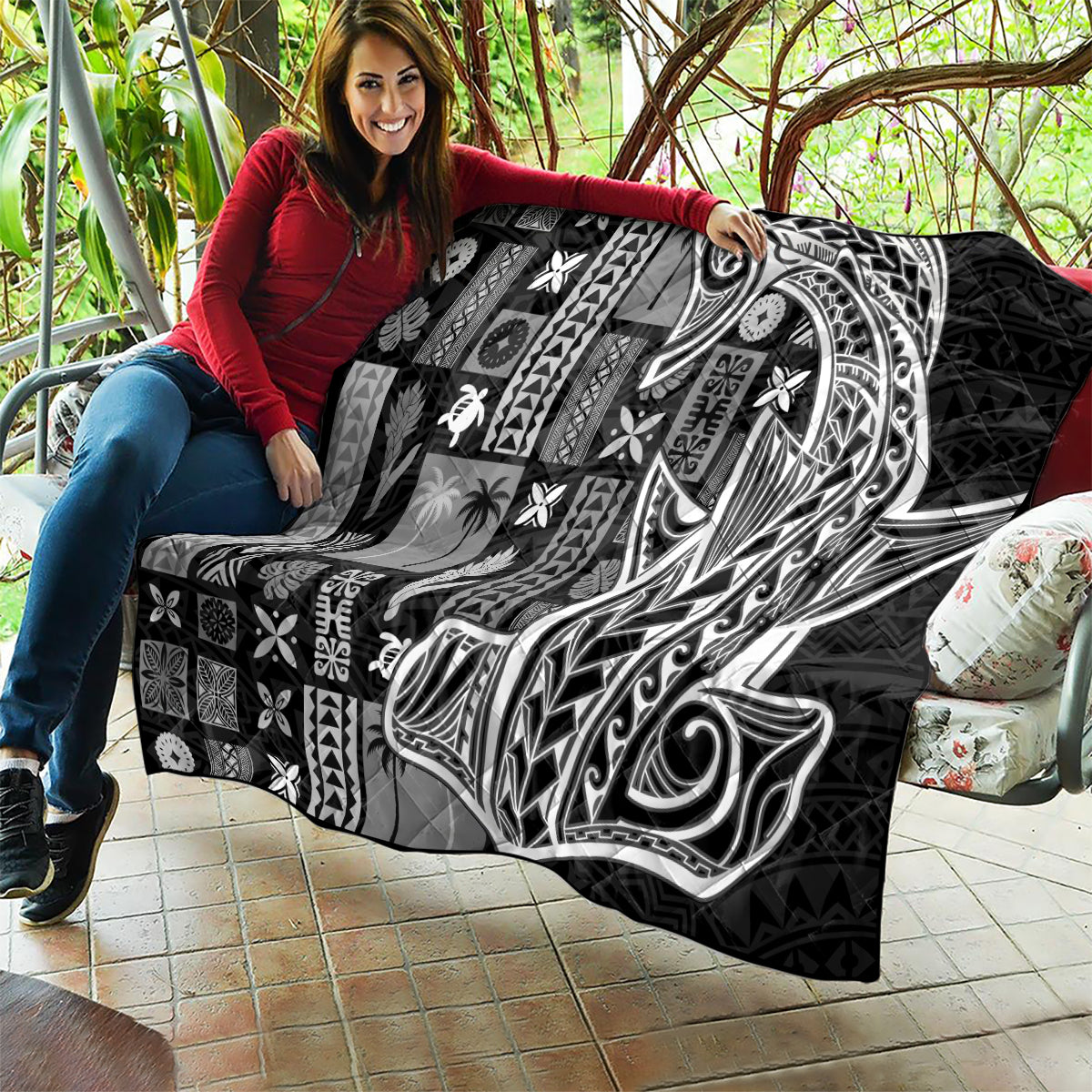 Samoa Tapa Quilt Siapo Mix Tatau Patterns - Black - Wonder Print Shop