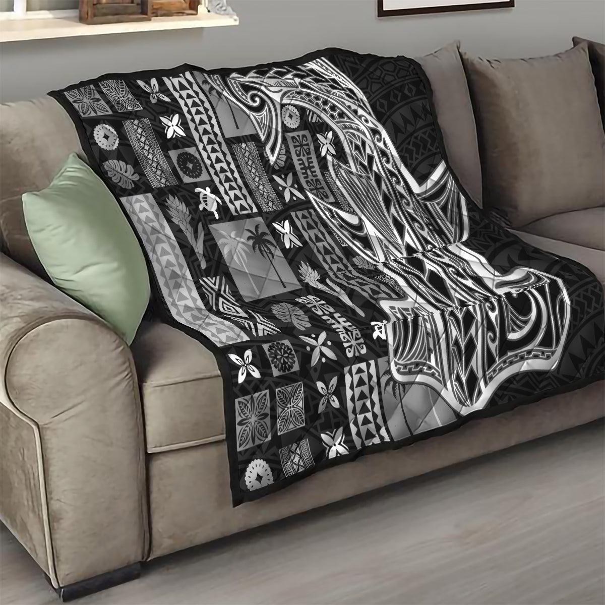 Samoa Tapa Quilt Siapo Mix Tatau Patterns - Black - Wonder Print Shop