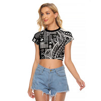 Samoa Tapa Raglan Cropped T Shirt Siapo Mix Tatau Patterns - Black - Wonder Print Shop