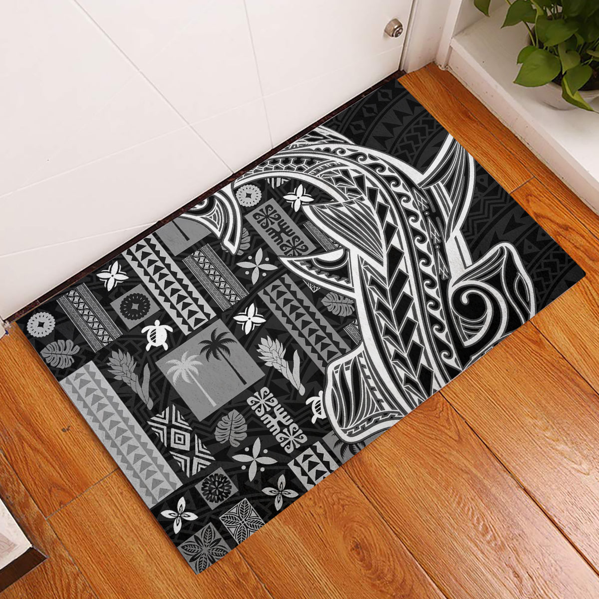 Samoa Tapa Rubber Doormat Siapo Mix Tatau Patterns - Black - Wonder Print Shop