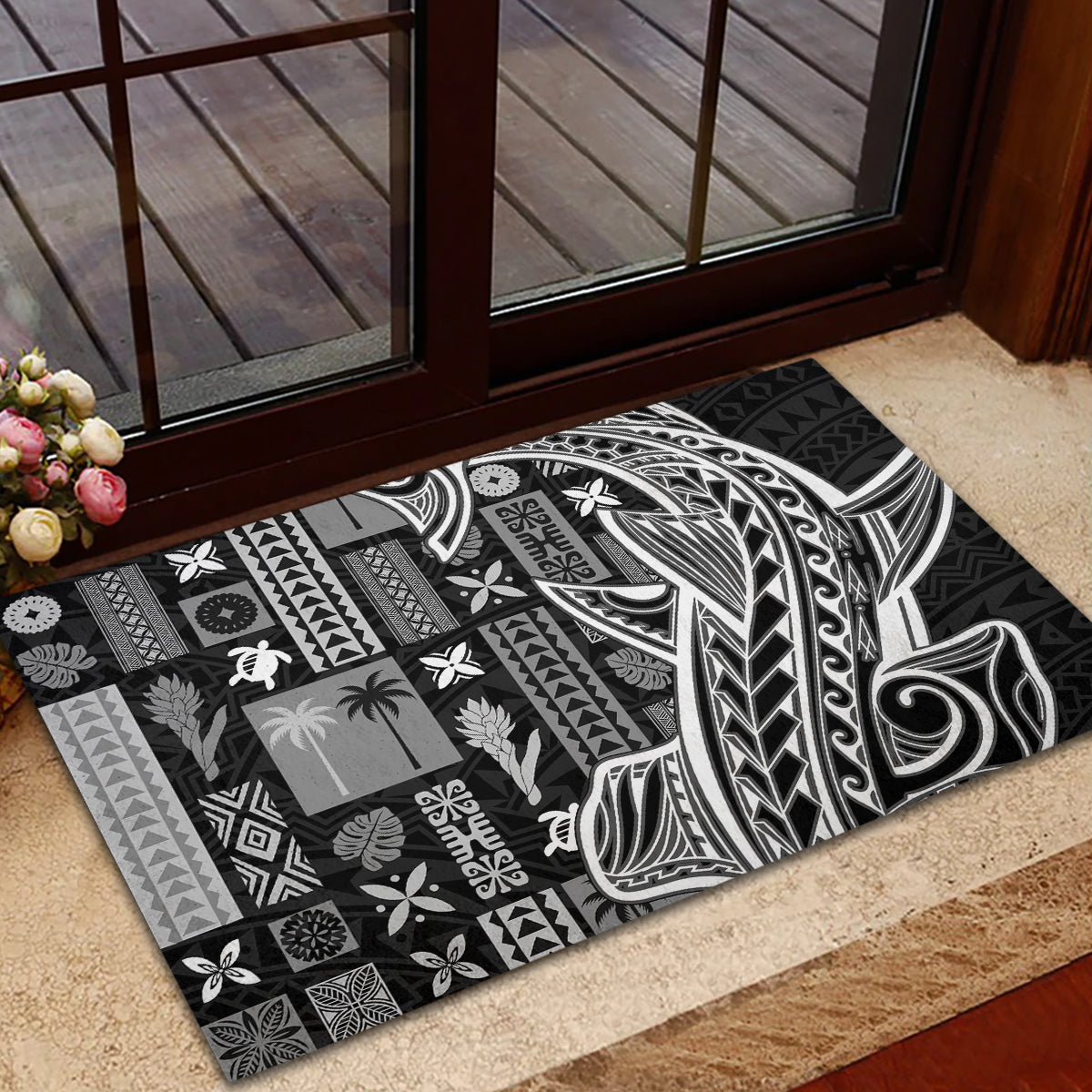 Samoa Tapa Rubber Doormat Siapo Mix Tatau Patterns - Black - Wonder Print Shop