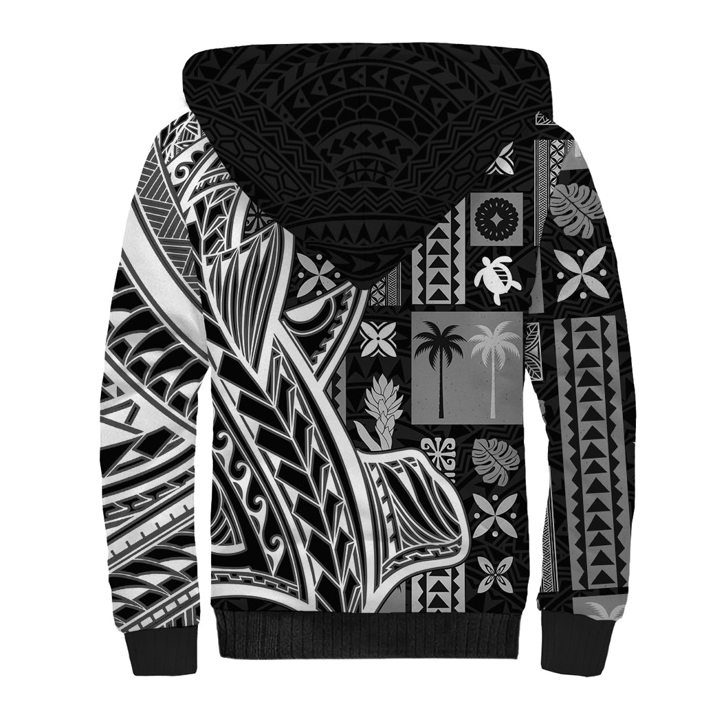Samoa Tapa Sherpa Hoodie Siapo Mix Tatau Patterns - Black - Wonder Print Shop