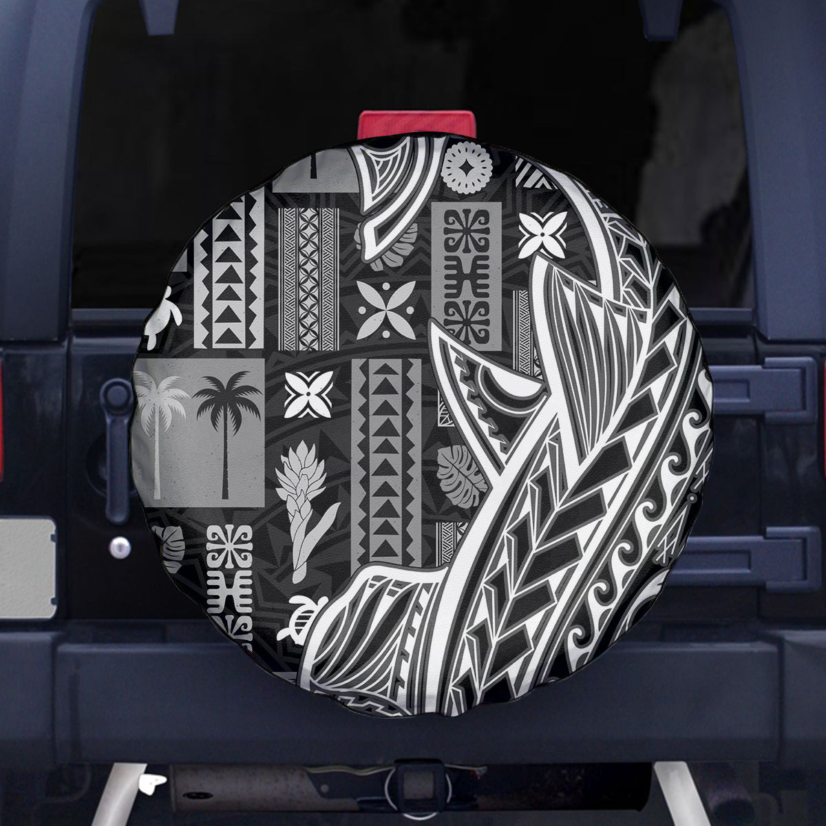 Samoa Tapa Spare Tire Cover Siapo Mix Tatau Patterns - Black - Wonder Print Shop