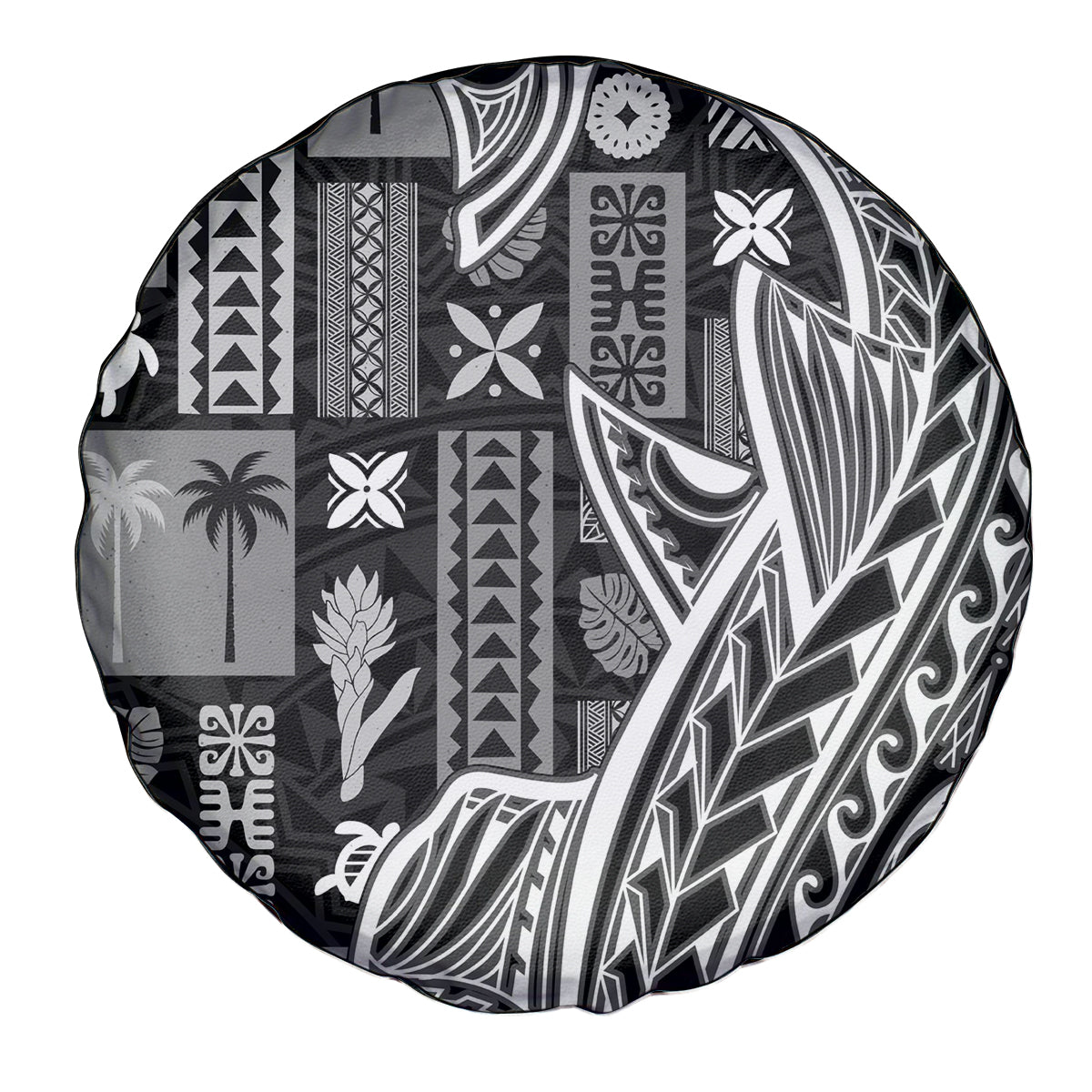 Samoa Tapa Spare Tire Cover Siapo Mix Tatau Patterns - Black - Wonder Print Shop
