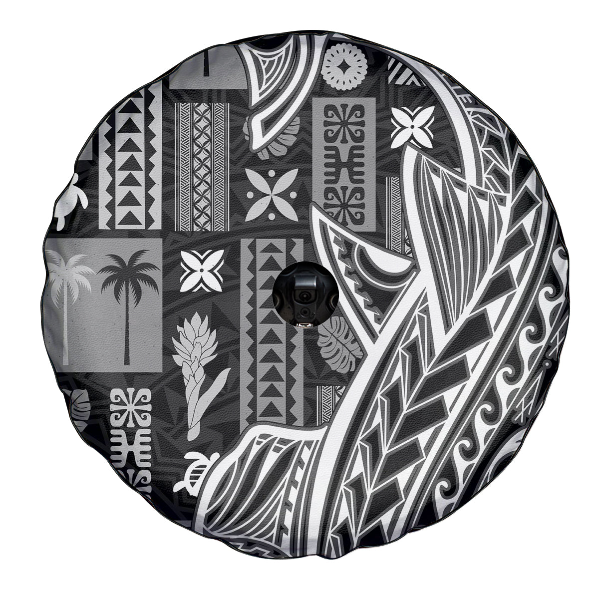 Samoa Tapa Spare Tire Cover Siapo Mix Tatau Patterns - Black - Wonder Print Shop
