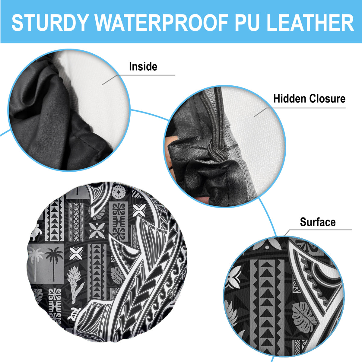 Samoa Tapa Spare Tire Cover Siapo Mix Tatau Patterns - Black - Wonder Print Shop