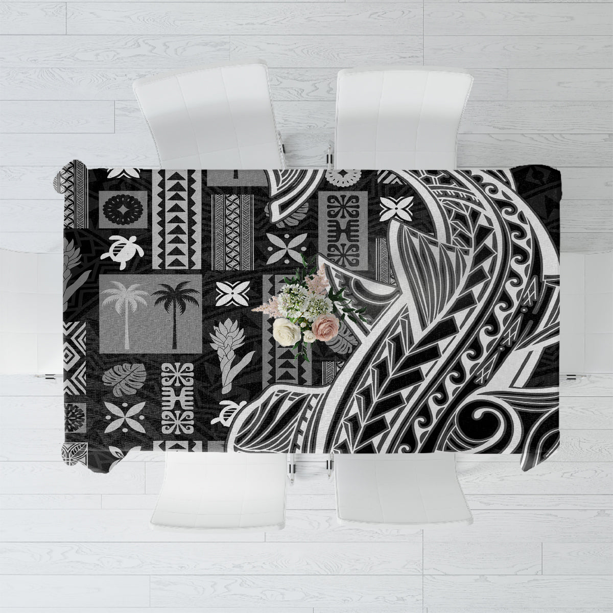 Samoa Tapa Tablecloth Siapo Mix Tatau Patterns - Black - Wonder Print Shop