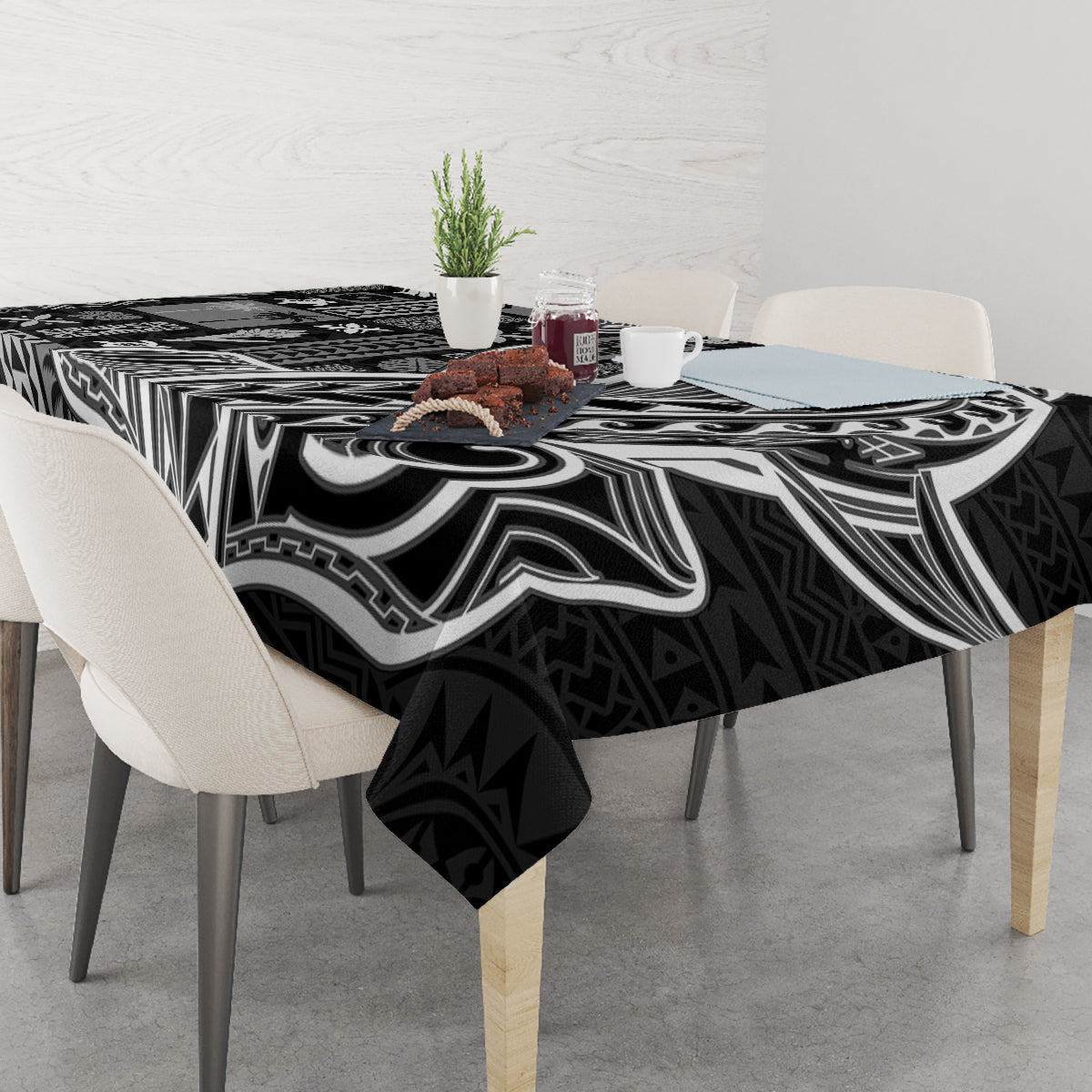 Samoa Tapa Tablecloth Siapo Mix Tatau Patterns - Black - Wonder Print Shop