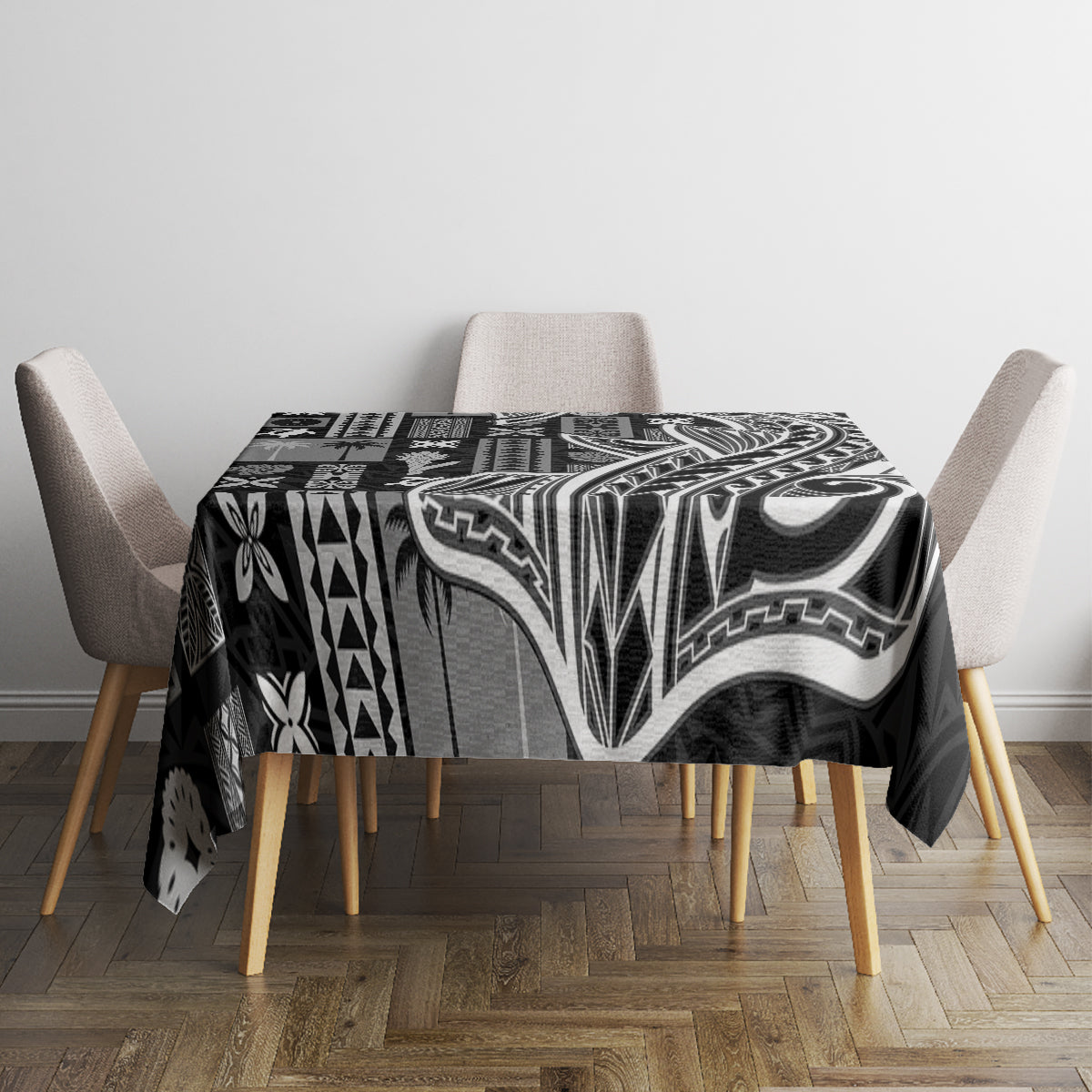 Samoa Tapa Tablecloth Siapo Mix Tatau Patterns - Black - Wonder Print Shop