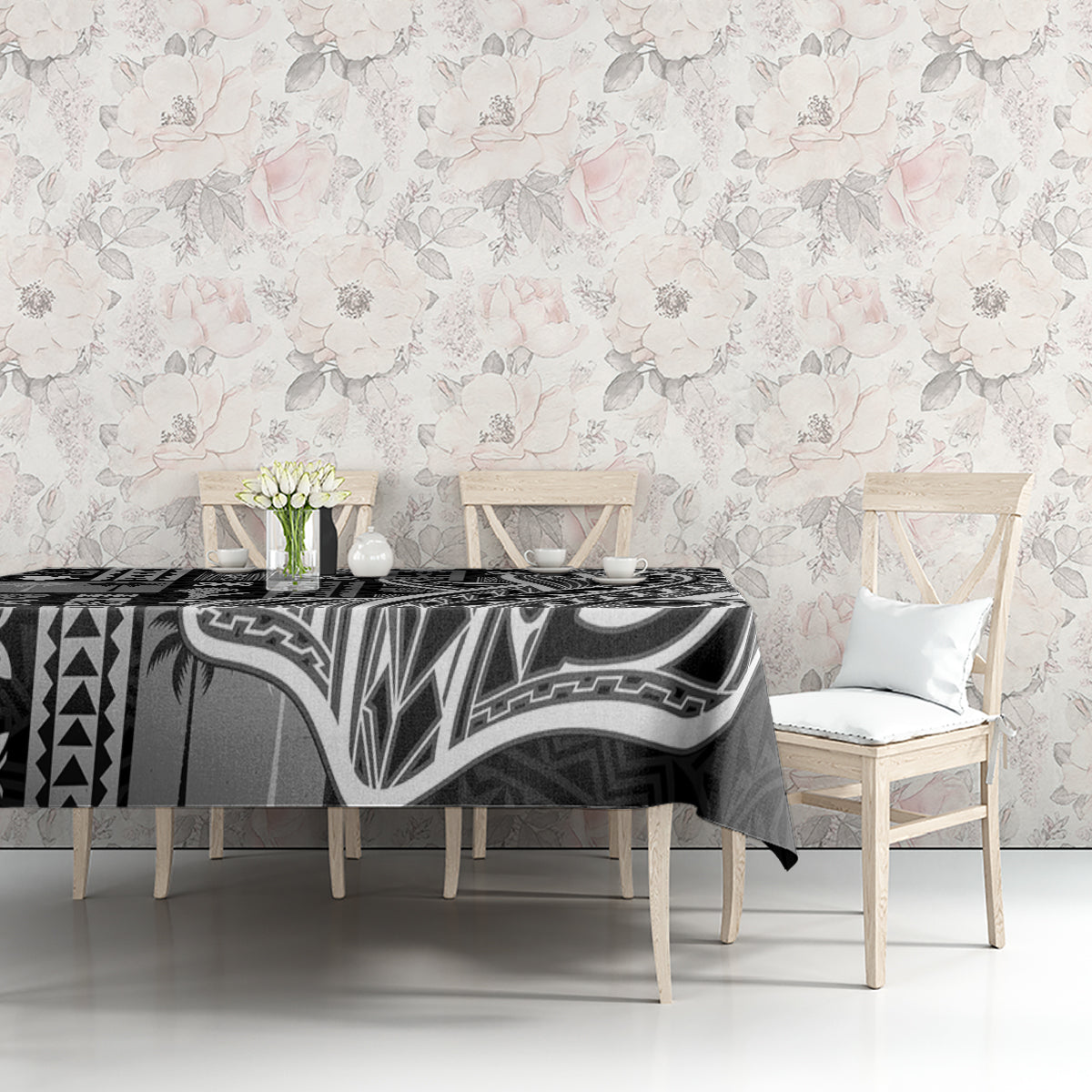 Samoa Tapa Tablecloth Siapo Mix Tatau Patterns - Black - Wonder Print Shop