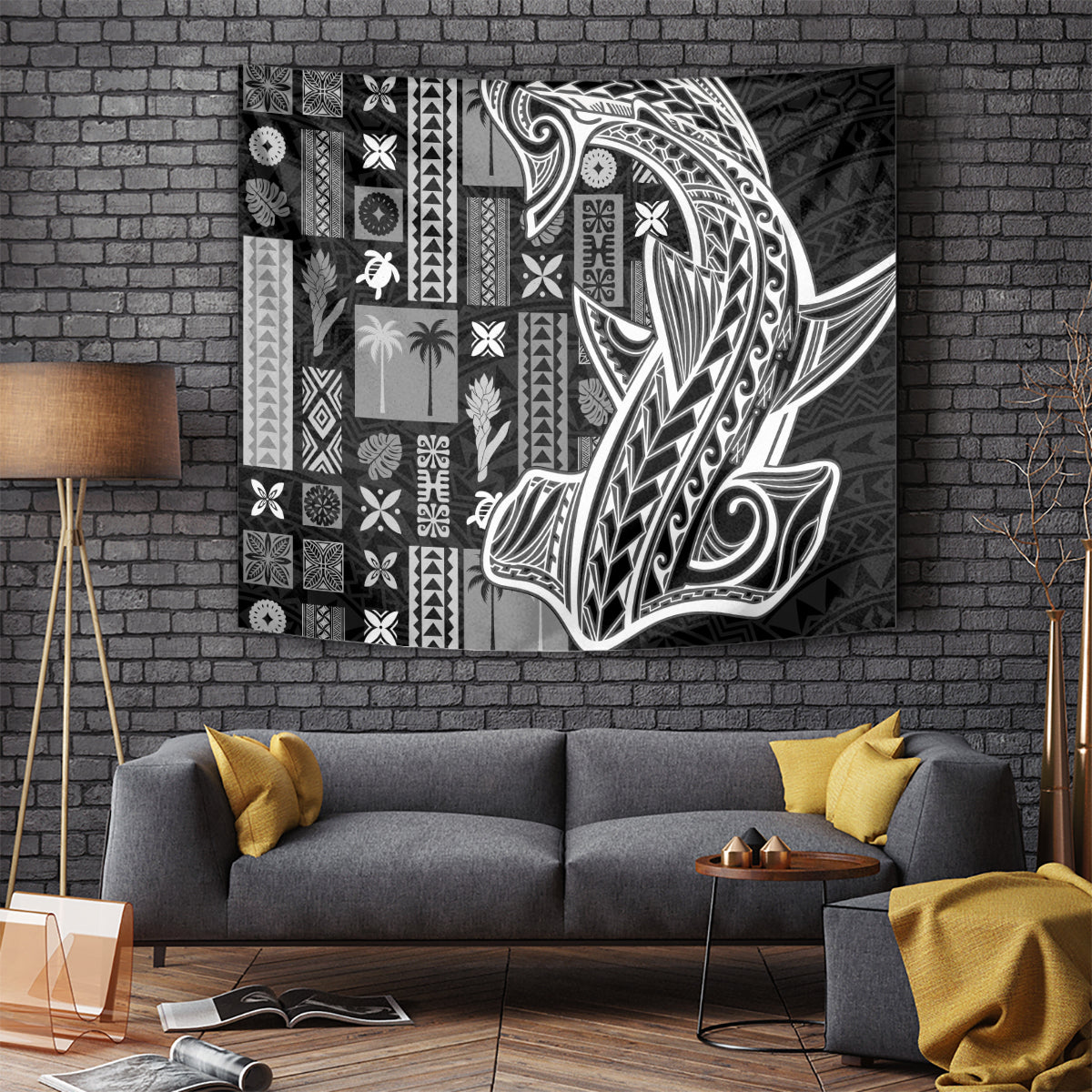 Samoa Tapa Tapestry Siapo Mix Tatau Patterns - Black - Wonder Print Shop